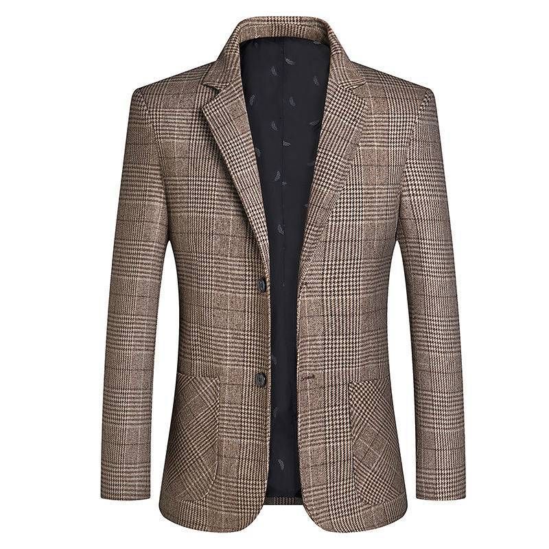Herre Blazer Top Forår Og Efterår Plaid Enkelt To Enkeltradede Knapper