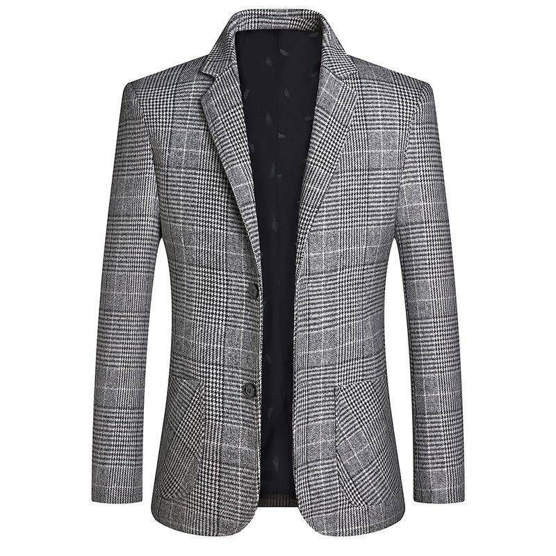 Herre Blazer Top Forår Og Efterår Plaid Enkelt To Enkeltradede Knapper