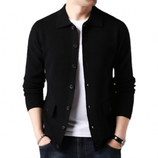 Herre Cardigan Med V-hals Strik Ensfarvet Sweater Kort Frakke