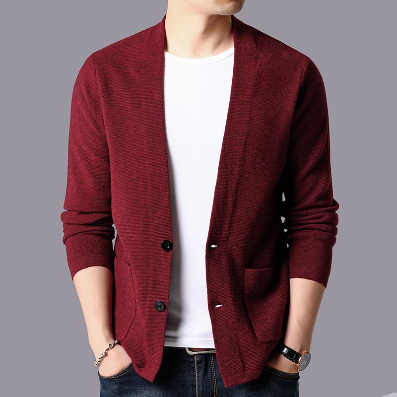Herre Cardigan Med V-hals Strik Ensfarvet Sweater Kort Frakke
