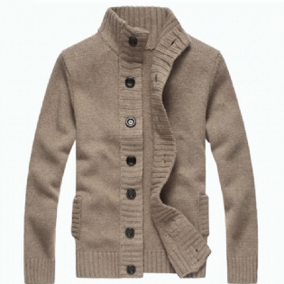 Herre Cardigan Sweater 2023 Trend Tyk Frakke Mode Afslappet Strikket Stand Krave