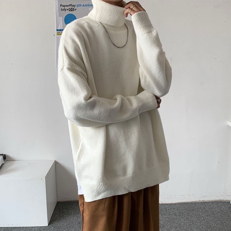Herre Rullekrave Sweater Løs Ensfarvet Bundet Trend Pullover