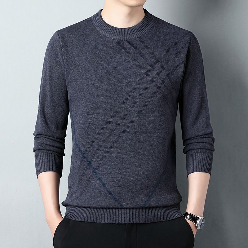Herre Sweater Fortykket Rund Hals Base Skjorte Varm Strikket