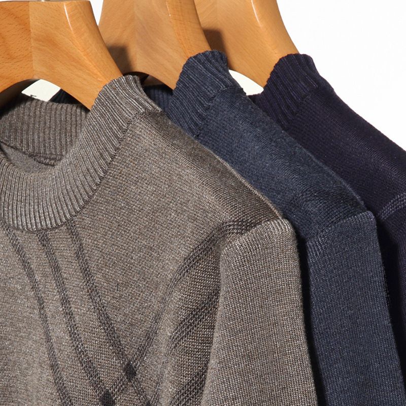 Herre Sweater Fortykket Rund Hals Base Skjorte Varm Strikket