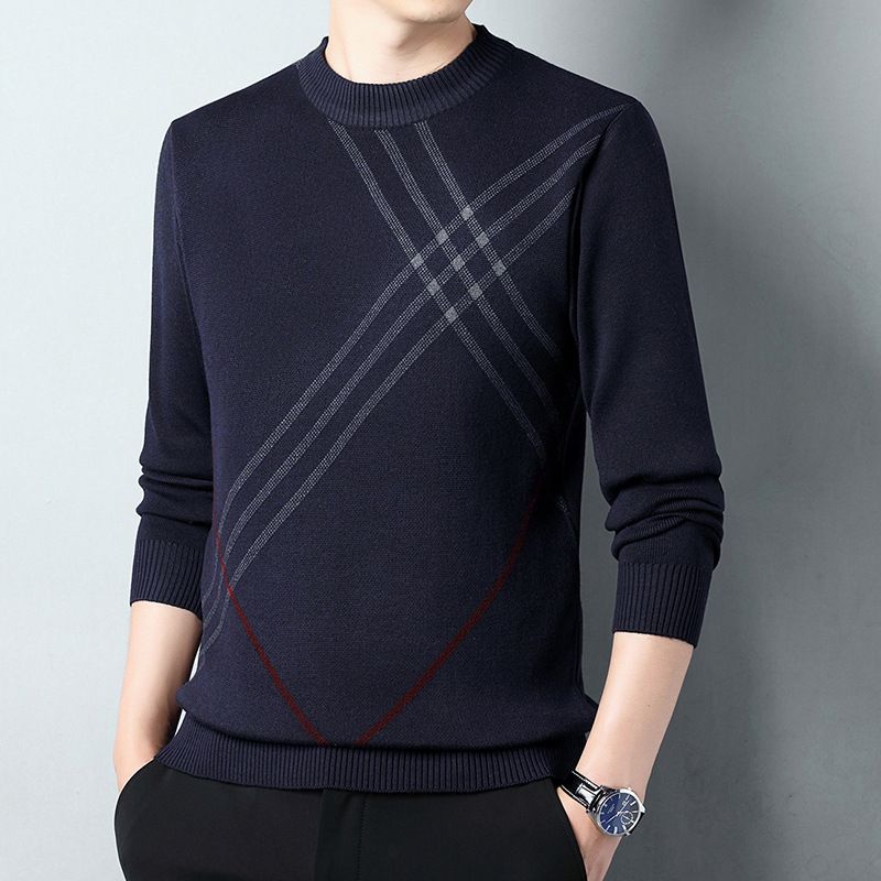 Herre Sweater Fortykket Rund Hals Base Skjorte Varm Strikket