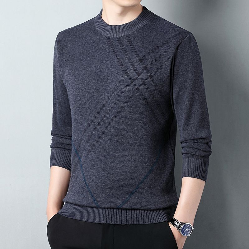 Herre Sweater Fortykket Rund Hals Base Skjorte Varm Strikket