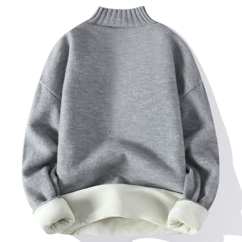 Herre Sweater Halv Rullekrave Fleece Tyk Pullover Trendy Varm