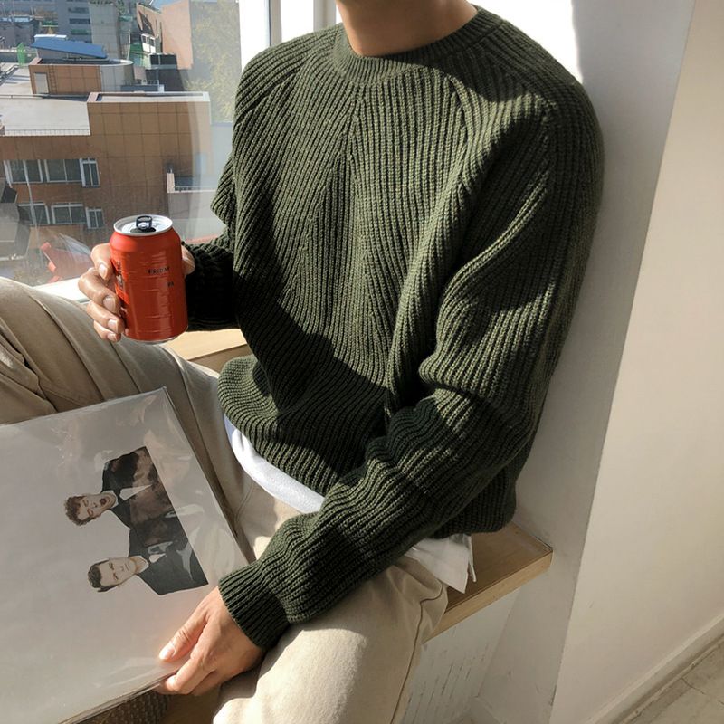 Herre Sweater Med Rund Hals Ensfarvet Trendy Løs