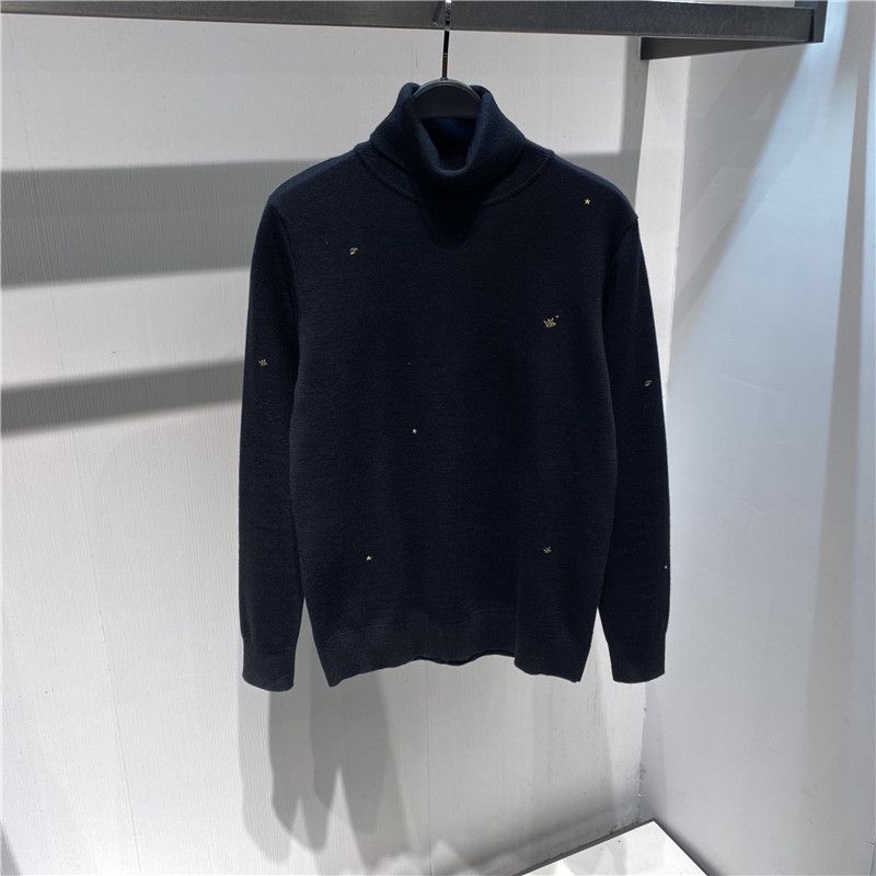 Herre Sweater Sort Rullekrave Broderi Modeforretning