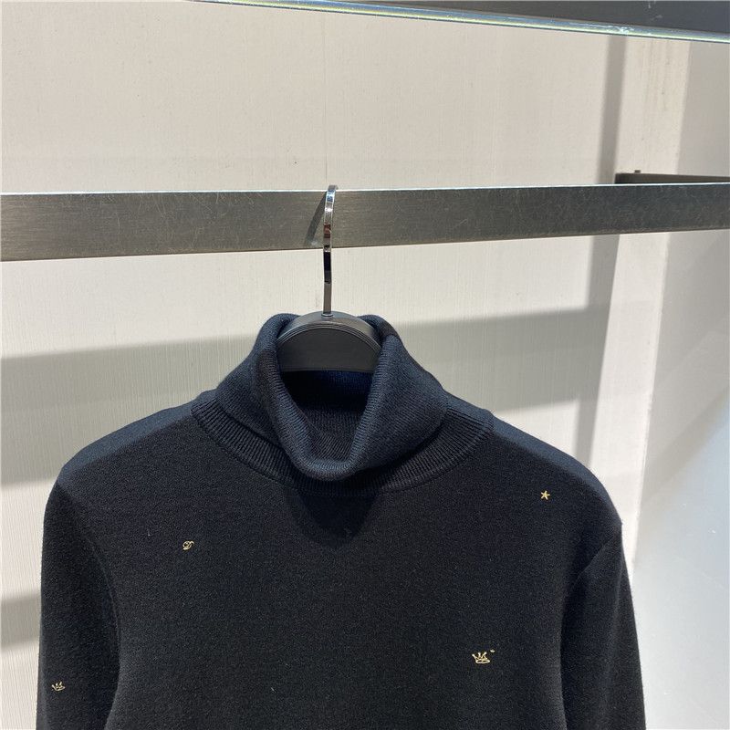 Herre Sweater Sort Rullekrave Broderi Modeforretning