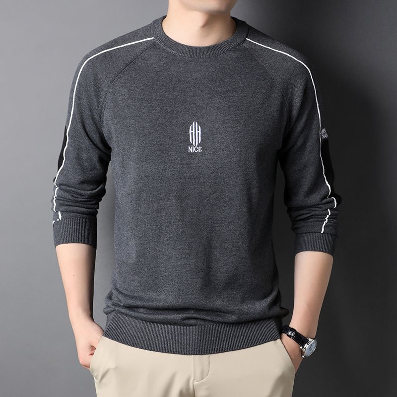 Herre Sweater Tyk Broderet Afslappet Langærmet Rund Hals