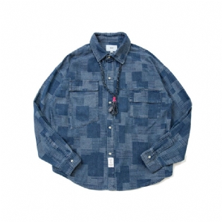 Herrejakkeskjorte Arbejdstøj Asymmetriske Lommer Retro Plaid