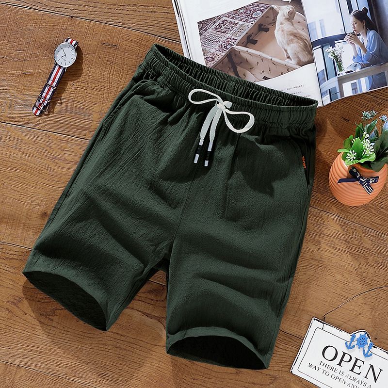 Herreshorts Afslappet Løse Trendy Bomuld Hør Fem Point Strand