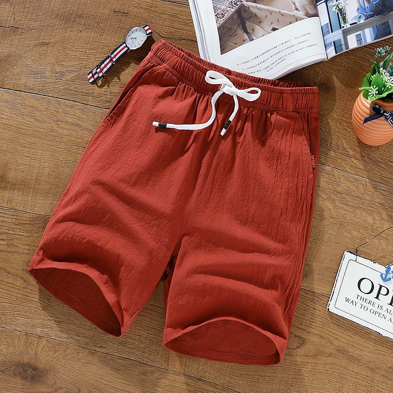 Herreshorts Afslappet Løse Trendy Bomuld Hør Fem Point Strand