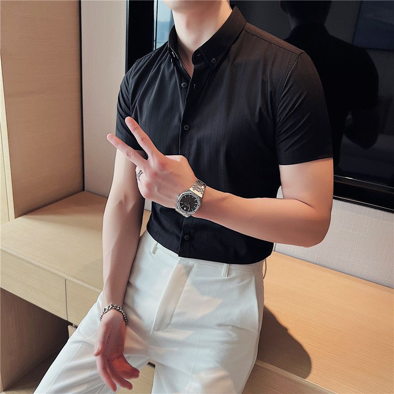Herreskjorte 2023 Forårsny Dark Stripe Slim Fit-skjorte