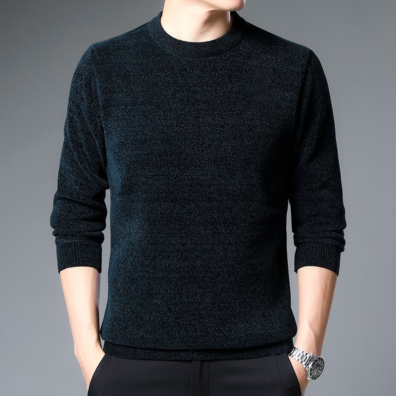 Herrestrikket Sweater Plus Tyk Fleecetrøje Med Rund Hals Og Løs Bund Skjorte