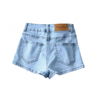 Høje Elastiske Denimshorts Kvinder Sommer Basic Stil En Knap Høj Talje Dametaske Hip Hot Pants