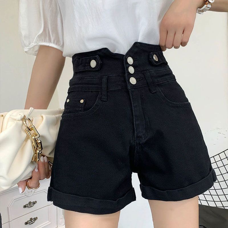 Højtaljede Denimshorts Dame Hot-bukser Med Brede Ben