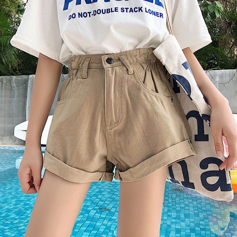 Højtaljede Denimshorts Til Kvinder Løse Brede Ben Casual