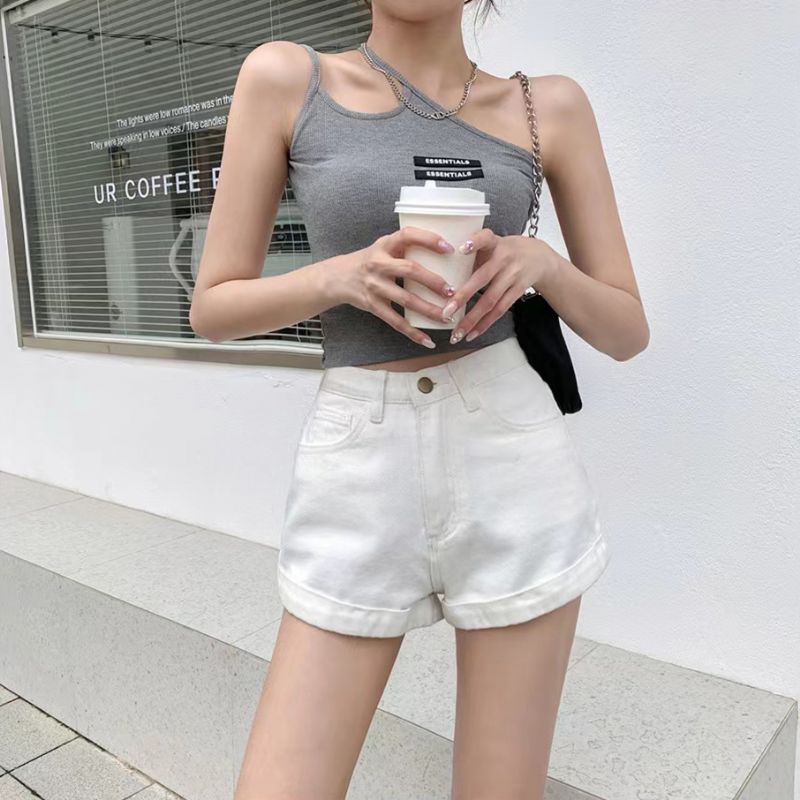Højtaljede Denimshorts Til Kvinder Løse Brede Ben Casual