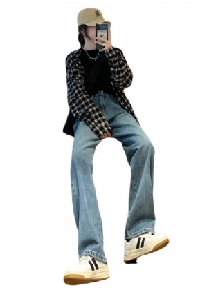 Højtaljede Jeans Med Brede Ben Lige Dame Trend