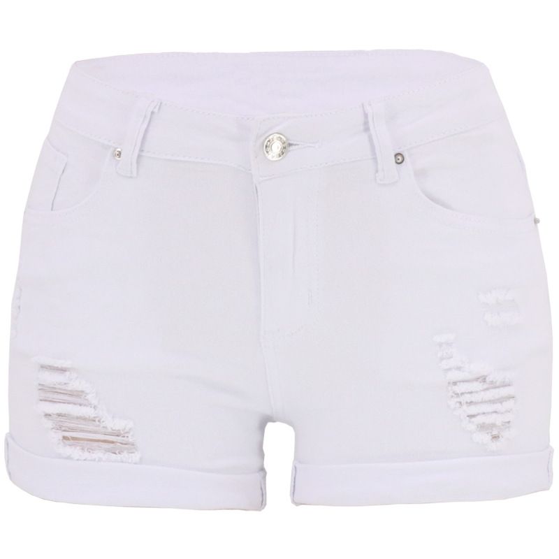 Højtaljet Denim Kvinders Ripped Shorts Mode Slim Høj Elastik