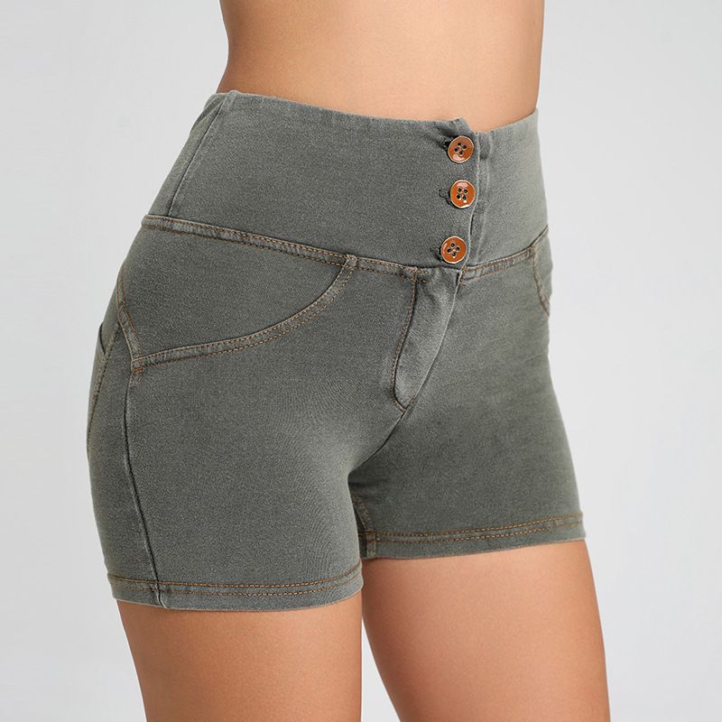 Højtaljet Fitness Shorts Sports Stretch Yoga Bukser Lynlås