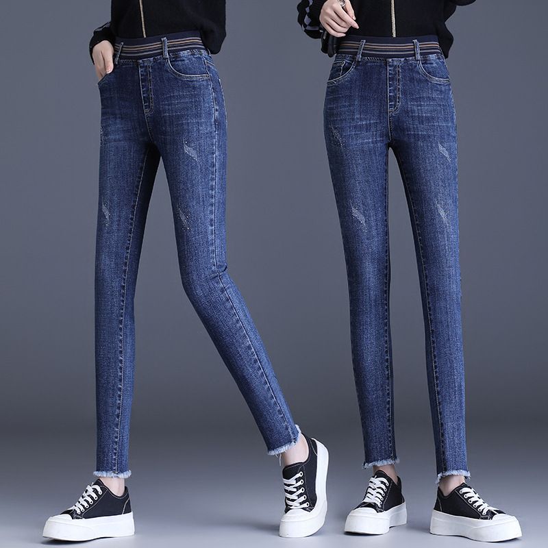 Højtaljet Polstrede Jeans Dame Elastisk Talje Elastik