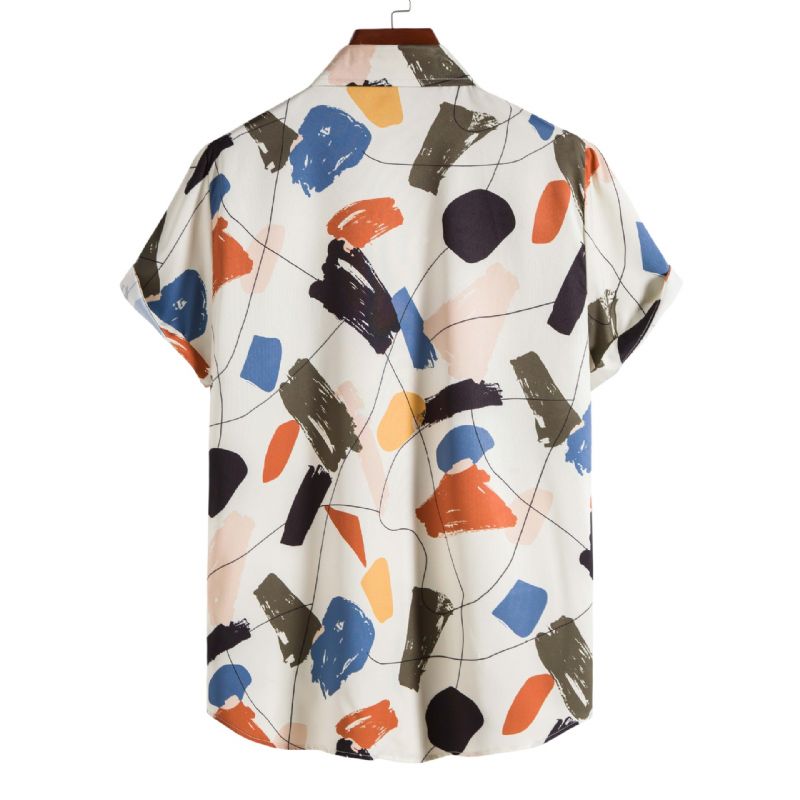 Hvid Graffiti Revers Slim Fit Printet Herreskjorte