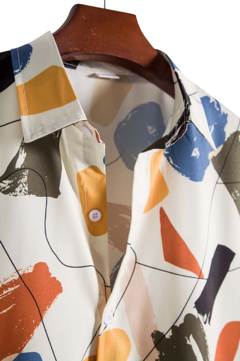 Hvid Graffiti Revers Slim Fit Printet Herreskjorte