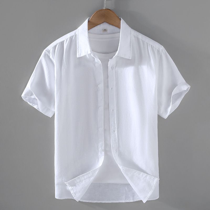 Hvid Langærmet Herreskjorte I Bomuld Linned Business Casual