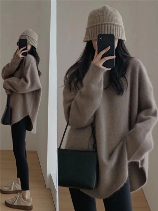 Hvid Pullover Strikket Sweater Dame Efterår Og Vinter 2023 Ny Fortykket Løs