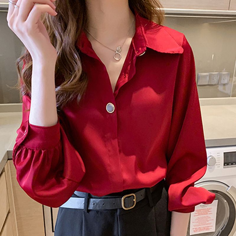 Hvid Skjorte Dame Ny Mode Langærmede Toppe Bunden Chiffon Trend