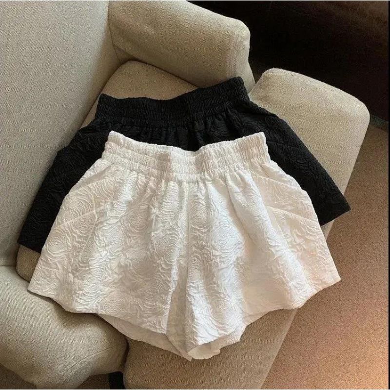 Hvide Casual Bukser Dame Shorts Højtaljet Bredt Ben Løs Lige