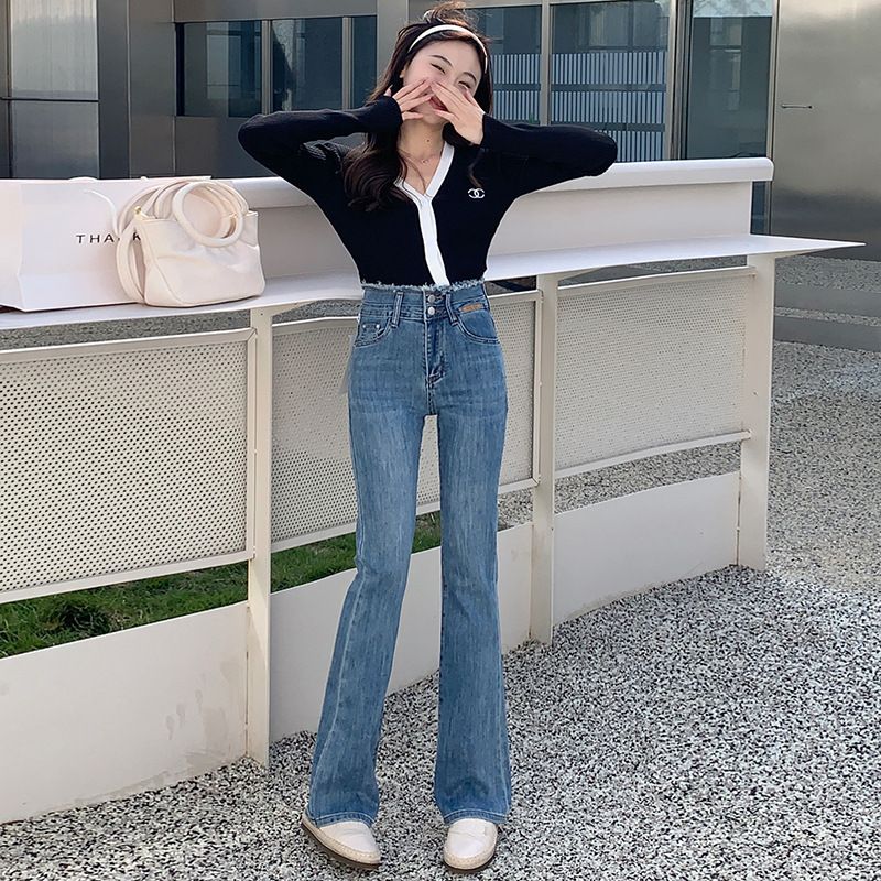 Jeans Dame Højtalje Trendy Stretch Flared Bukser
