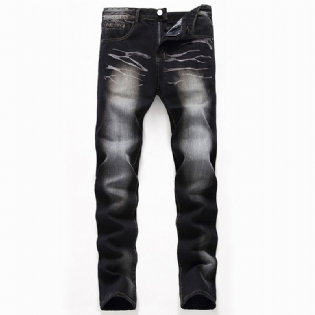 Jeans Herre Sort Lige Mid Rise Lynlås