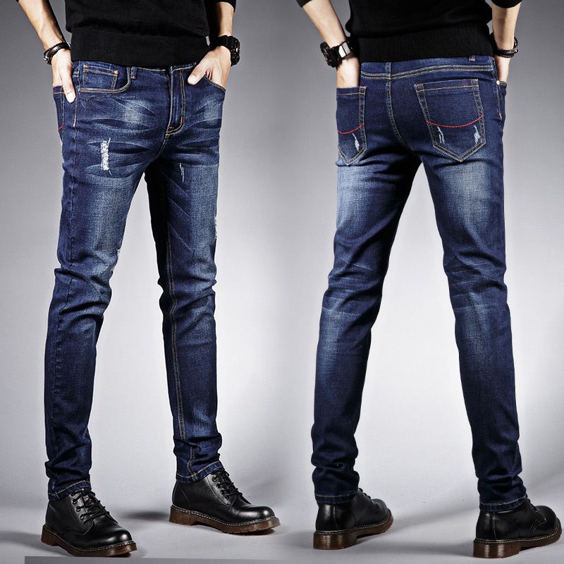 Jeans Mænd Slim Fit Casual Vinterbukser