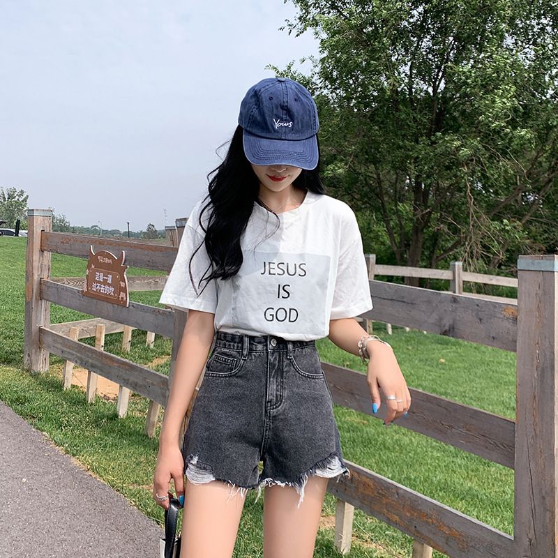 Jeans Med Brede Ben Til Dameshorts Højtaljet Casual
