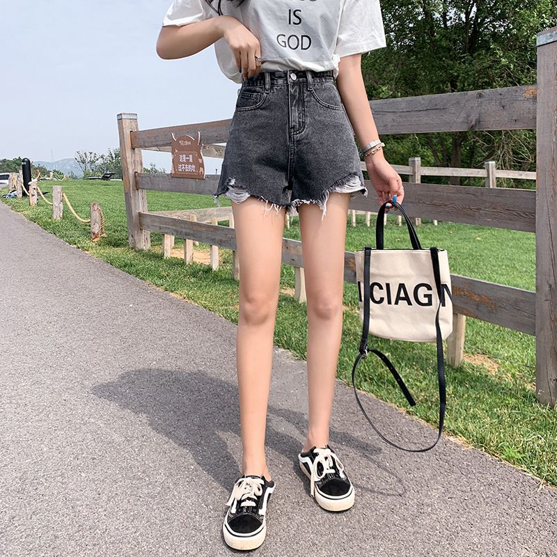 Jeans Med Brede Ben Til Dameshorts Højtaljet Casual