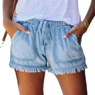 Jeans Shorts Dame Elastisk Talje Lommebukser Casual Høj