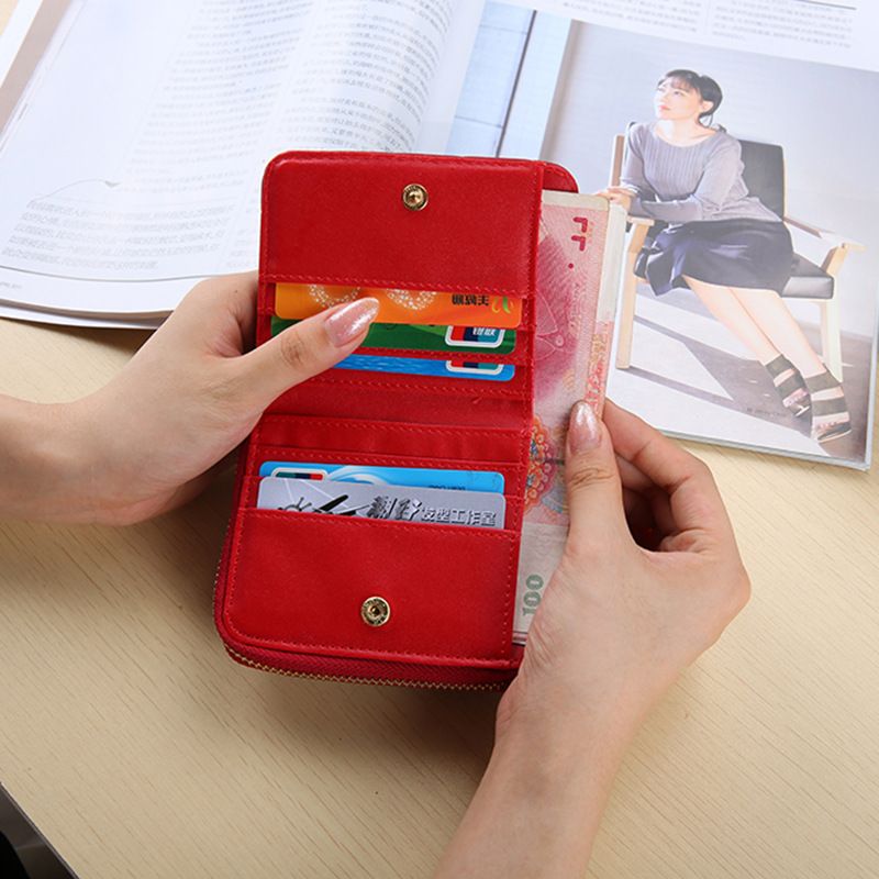 Kort Dame Lille Tegnebog Broderet Firkantet Taske Pu Mini Student Clutch Møntpung