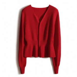 Kvinde Strikket Cardigan Sweater Lotusblad