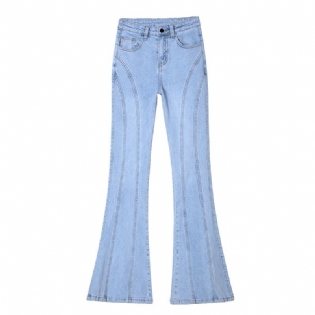Kvinders Blå Flared Jeans Løs Elastik