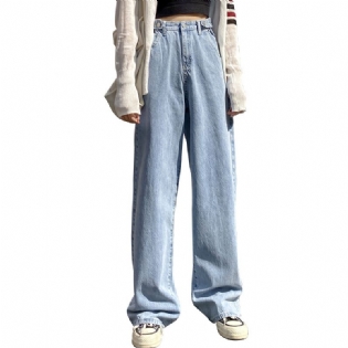 Kvinders Brede Ben Jeans Med Høj Talje Løs Drapering Lige Ben