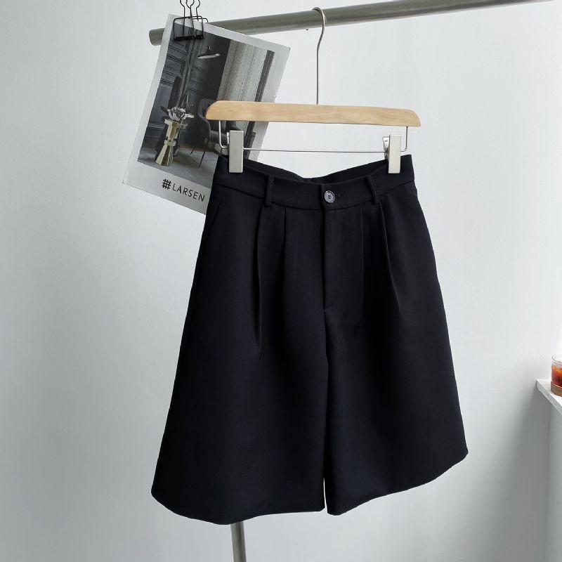 Kvinders Cropped Bukser Højtalje Lige Løs Casual Ensfarvet
