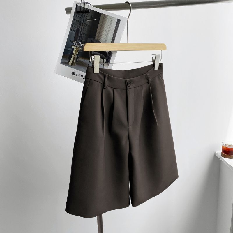 Kvinders Cropped Bukser Højtalje Lige Løs Casual Ensfarvet