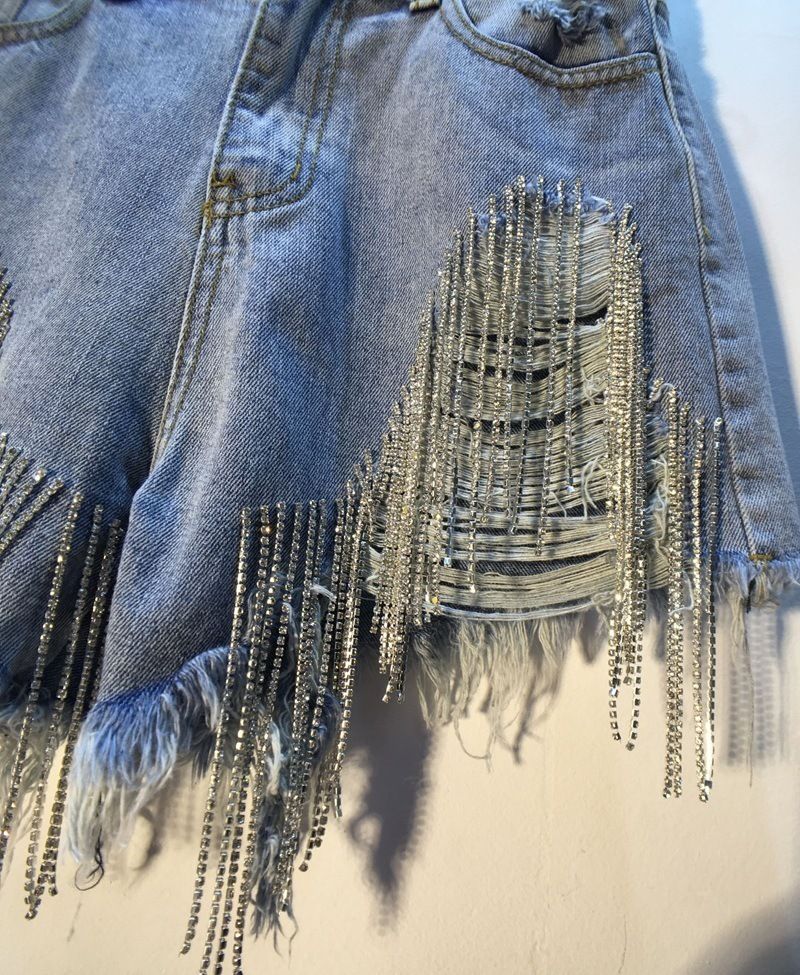 Kvinders Denimshorts Rippede Højtalje Slim Fit Lige
