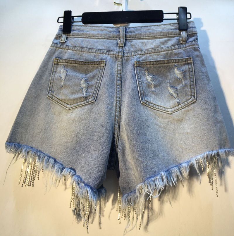 Kvinders Denimshorts Rippede Højtalje Slim Fit Lige