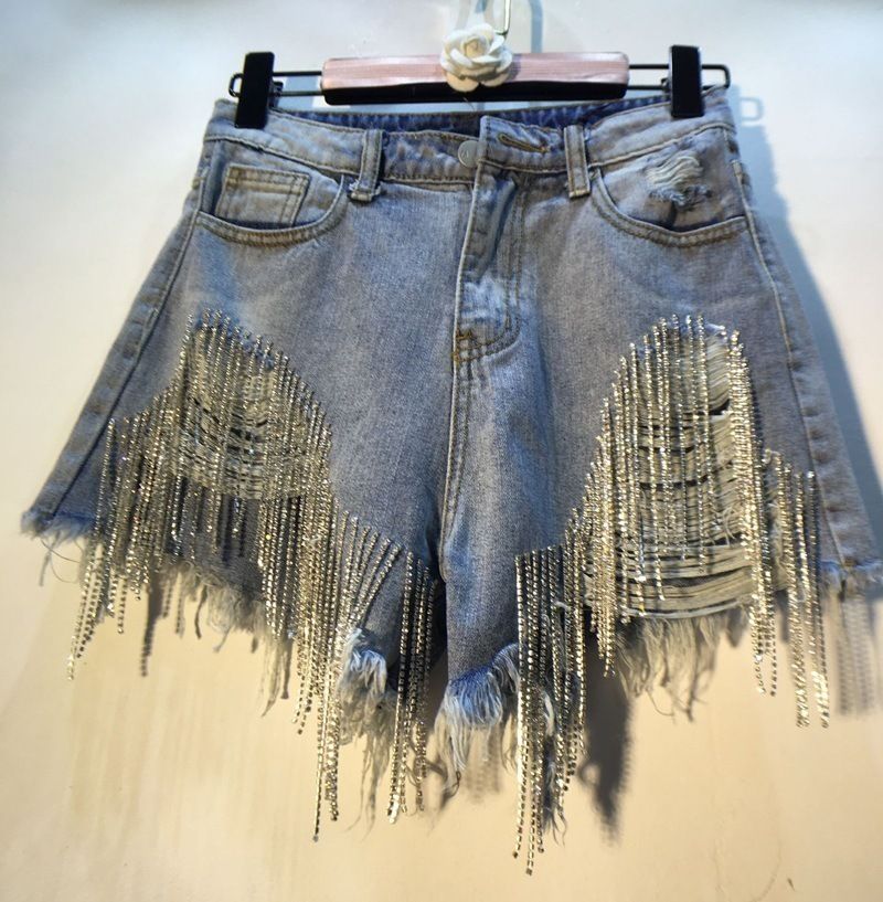 Kvinders Denimshorts Rippede Højtalje Slim Fit Lige