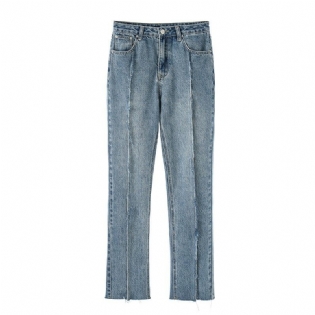 Kvinders Højtaljede Lige Jeans Med Slids